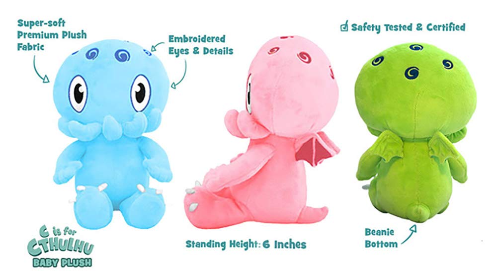 C is for Cthulhu Baby Plush Toy, Green, 6 Inches, Soft Plush Material