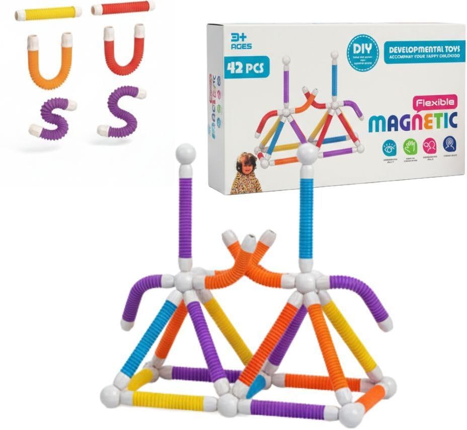 Rad Cartel 42Piece Magnetic Building Blocks Set For Kids, Colorful Magnetic Sticks & Balls Stem Construction Toy, Educational B
