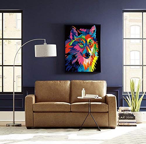 Komking DIY Paint by Numbers for Adults, Paint by Number Kits for Kids Beginner on Canvas Painting, Colorful Wolf 16x20inch