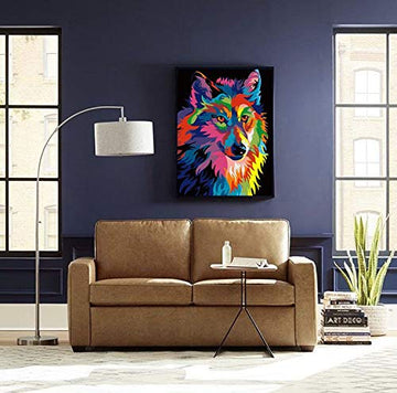 Komking DIY Paint by Numbers for Adults, Paint by Number Kits for Kids Beginner on Canvas Painting, Colorful Wolf 16x20inch