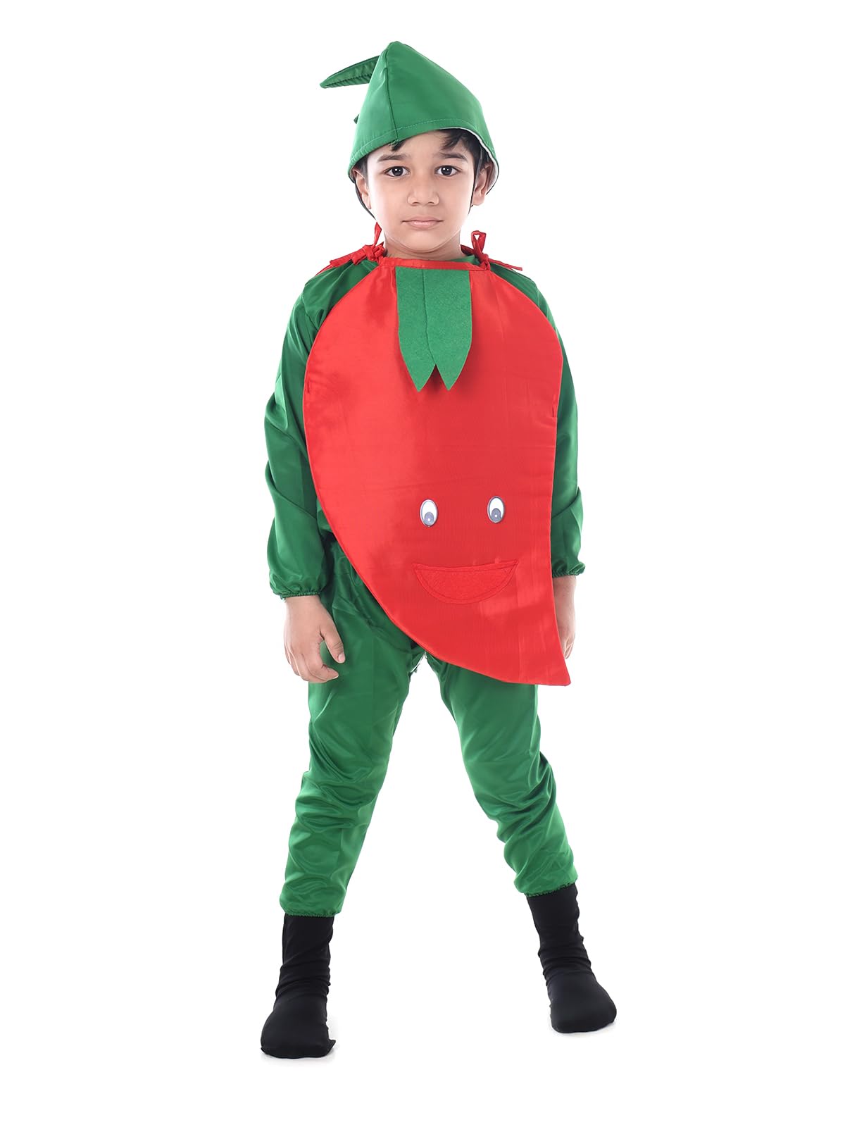 The Dance Bible Red Chilli Fancy Dress With Jumpsuit For Kids 5-7 Years | Boys & Girls Vegetable Cutout Costume For School Funct