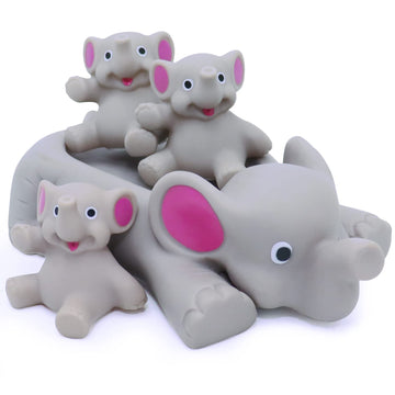 Bath Toys For Toddlers Infants 6 12 18 Months, Floating Bathtub Elephant Toys Squeak Rubber Animal 4 Piece Set, Pool Beach Party
