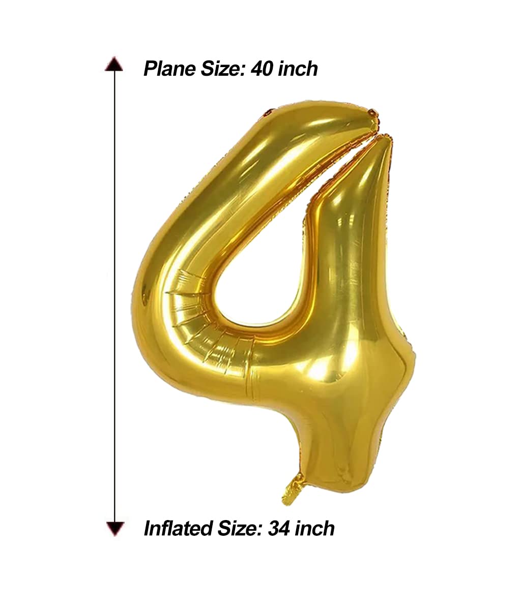 Aule 40 Inch Big Gold 4 Balloon Number Large Foil Helium Number Balloons 0-9 Jumbo Giant Happy 4Th Birthday Party Decorations Fo
