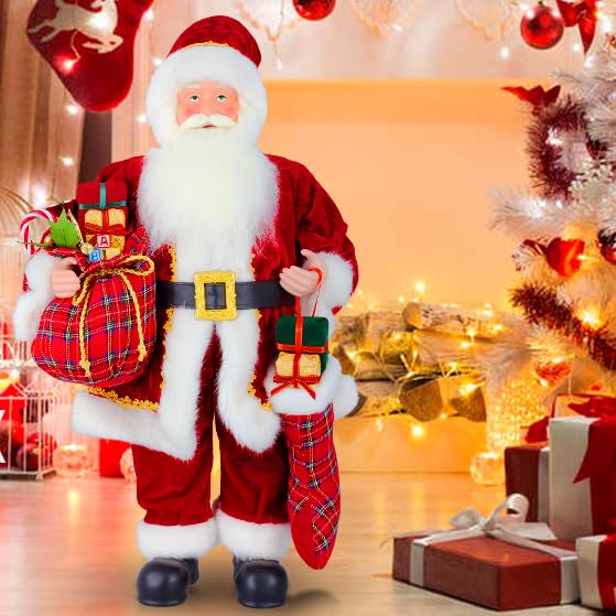 Uten 24'' Santa Claus Decorations, Standing Christmas Santa Claus Figurine Figure Decor Christmas Sock And Gifts Bag Christmas D