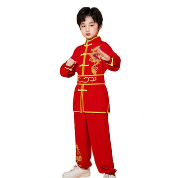 Kung Fu Uniform for Boys Girls Kids Traditional Chinese Embroidered Tai Chi Wing Chun Master Martial Arts Set Outfit (Red, L)