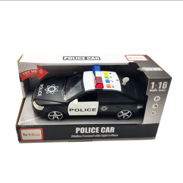 Toy To Enjoy Friction Powered Police Car With Light & Sounds - Heavy Duty Plastic Vehicle Toy For Kids & Children - Openable Doo