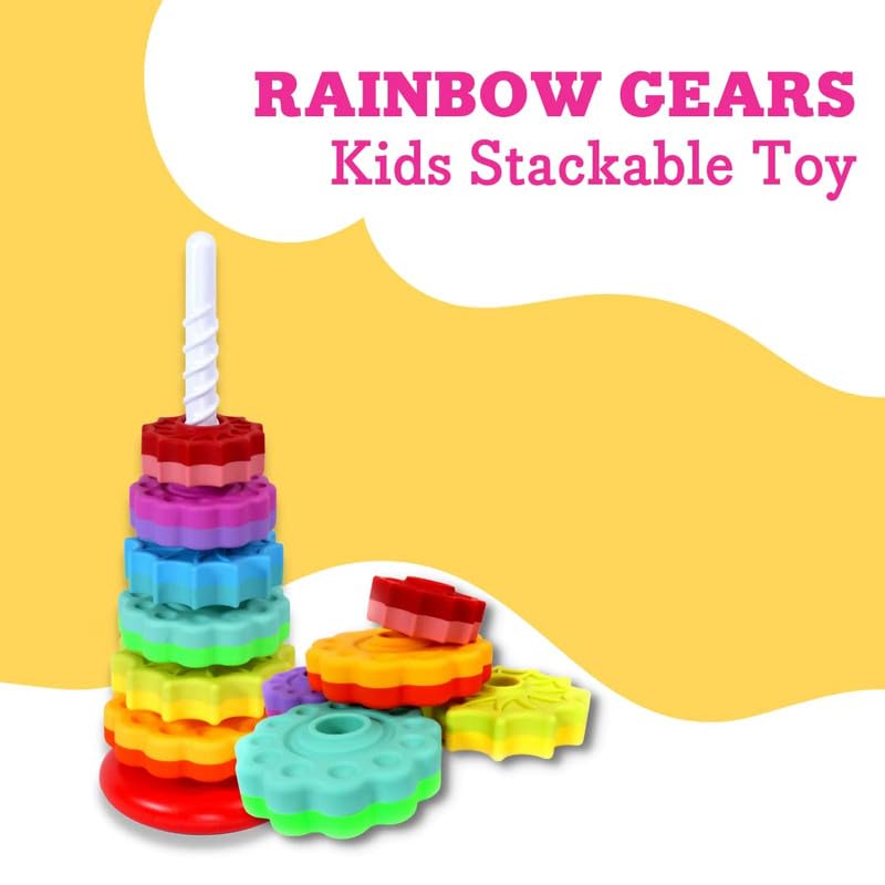 Toddler Tested Spinning Stacker Toy - Rainbow Ring Stacker Montessori Baby Toys for 15 Months+ - Sensory & Learning Toys for Toddlers for Boys & Girls