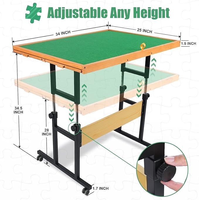 All4Jig 1500 Piece Jigsaw Puzzle Table With Legs,25''X34''Adjustable Puzzle Tables For Adults, 3-Tilting-Angle Portable Wooden J