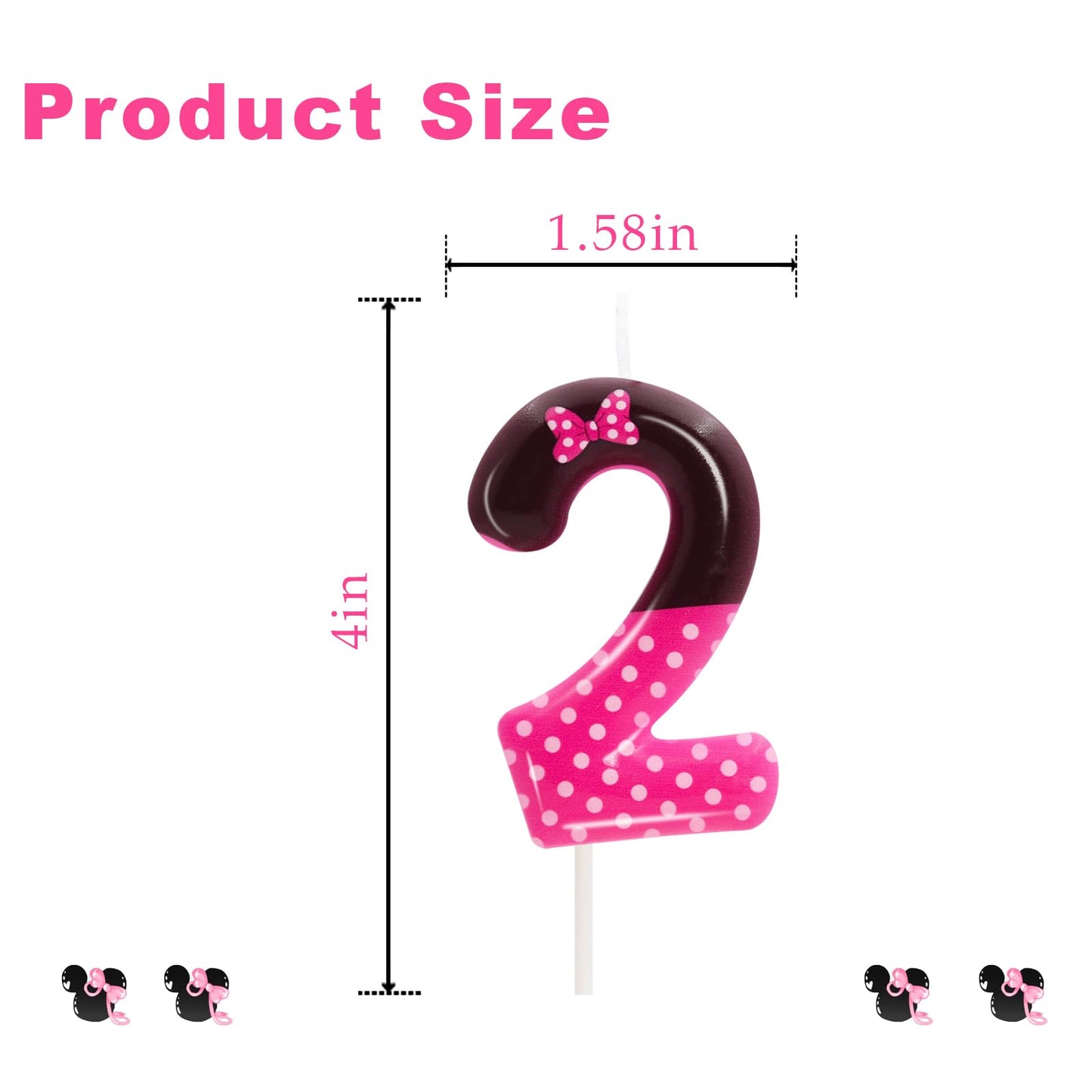 2nd Pink Black Birthday Candles for Girls, Pink Mouse Cake Topper Cupcake Decor, Cartoon Themed Birthday Party Decorations Suppl