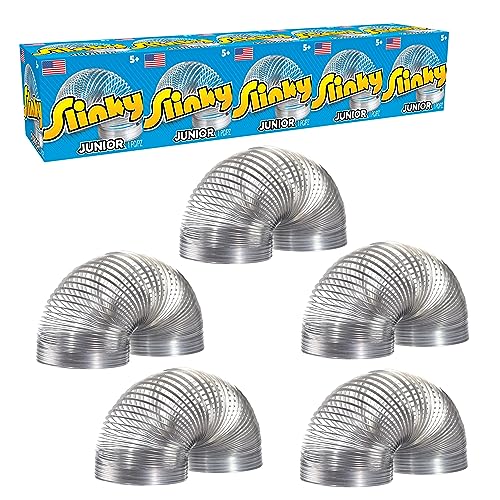 Just Play Slinky Jr. The Original Walking Spring Toy, 5-Pack Small Metal Slinkys, Kids Toys For Ages 5 Up