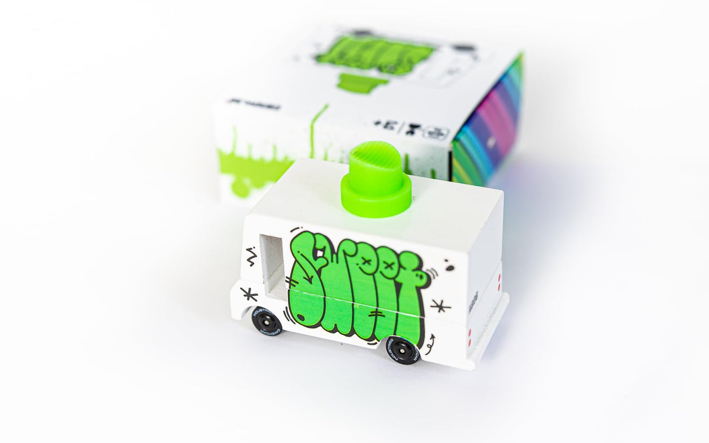 Candylab Toys CANDYCAR Wooden Food Truck Collection - Graffiti Green  enhanced Handcrafted Beech Wood Toy Car