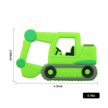 Amazingm Car Series Baby Teething Toys,Food Grade Silicone Chew Teether For 3 Months+ Infant Boy And Girl,Toddler Sensory Chewing Teether,Bpa Free. (Excavator, Green)