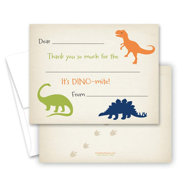 20 Dinosaur Fill-In Thank You Cards And Envelopes
