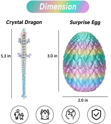 Shuwnd 4Pcs 3D Printed Dragon Eggs With Dragon Inside,Prefilled Mini Easter Eggs Articulated Crystal Dragon Fidget Toys,Easter Basket Stuffers,Mystery Mythical Pieces Dragon,3D Printed Animals Toy Set