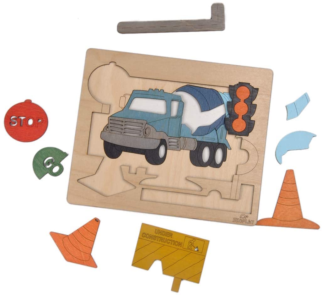 Road Construction Multilayered Wooden Puzzles For Kids, 20 Piece Jigsaw Puzzle For School Kids, Learning Educational Toys Gifts For Boys Girls. Construction Puzzles Sets, Road Construction.