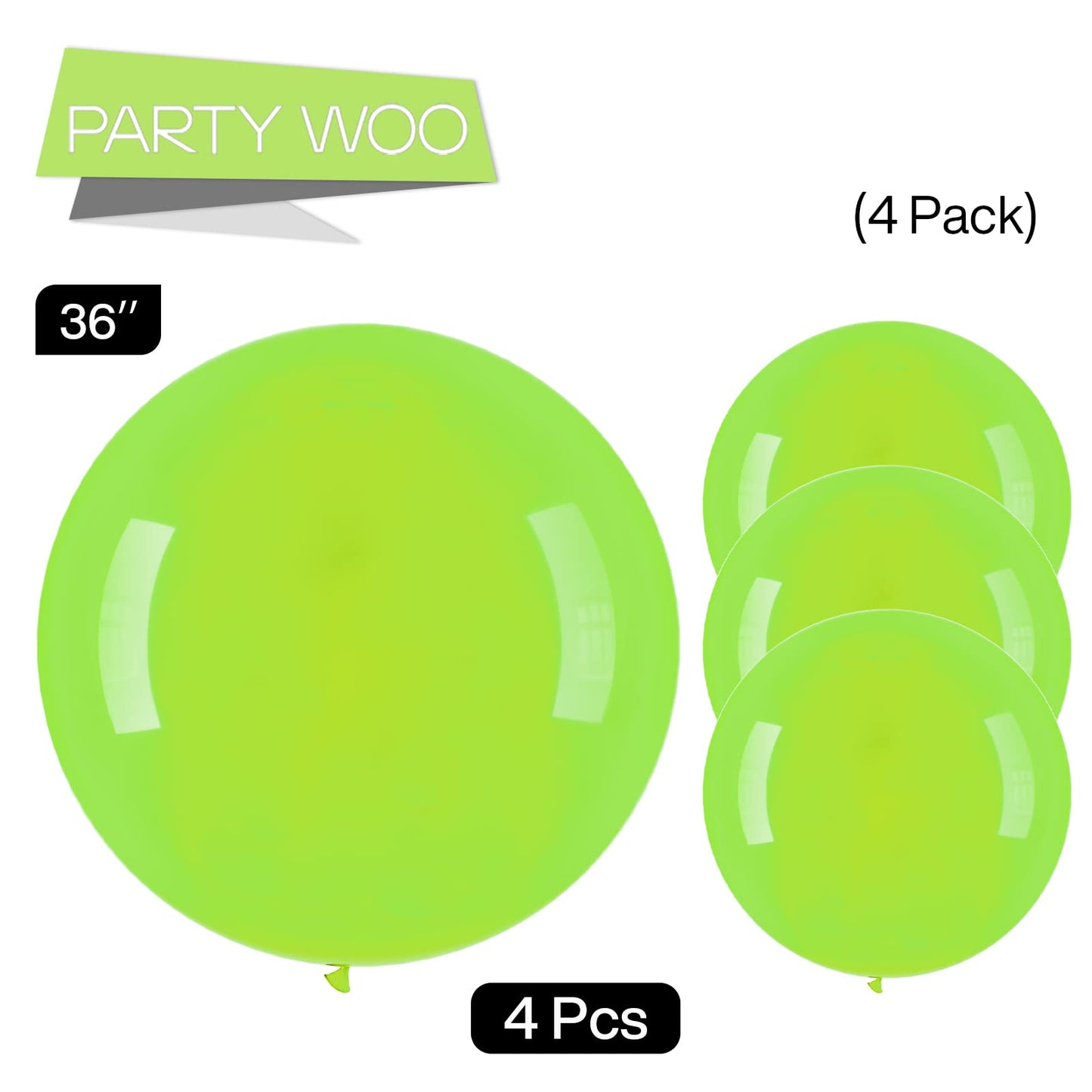 Partywoo Green Large Balloons, 4 Pcs 36 Inch Balloons, Lime Green Big Balloons, Yellowish Green Giant Balloons, Jumbo Balloons For Birthday Party Decorations, Baby Shower Decorations, Green-Y6