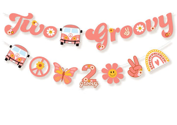 Ushinemi Two Groovy Party Decorations, Hippie Two Groovy Hanging Banner With Boho Garland, Retro Hippie Decor For Kids Girls