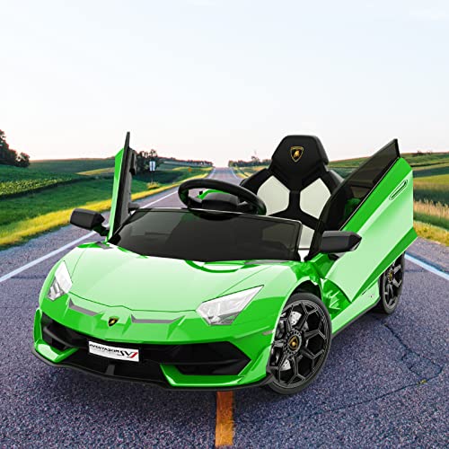 Hetoy Ride on Car for Kids 12V Licensed Lamborghini Electric Vehicles Battery Powered Sports Car with Control, 2 Speeds, Sound S