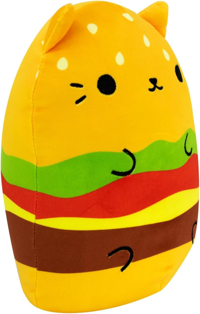 Cats Vs. Pickles Cheeseburger Cat Plushie 8.6-Inch Bean-Filled Soft Toy For Kids Adults Collectors