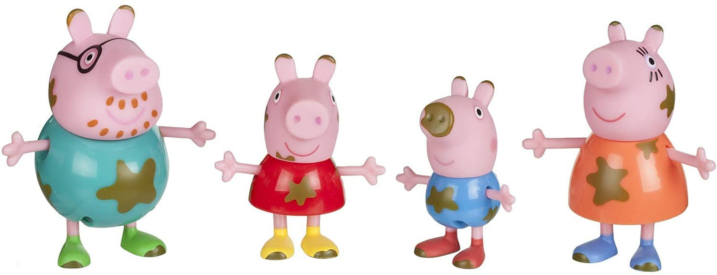 Peppa Pig Muddy Puddles Family 4-Figure Pack - Includes Peppa, George, Mummy & Daddy Pig - Toy Gift For Kids - Ages 3+