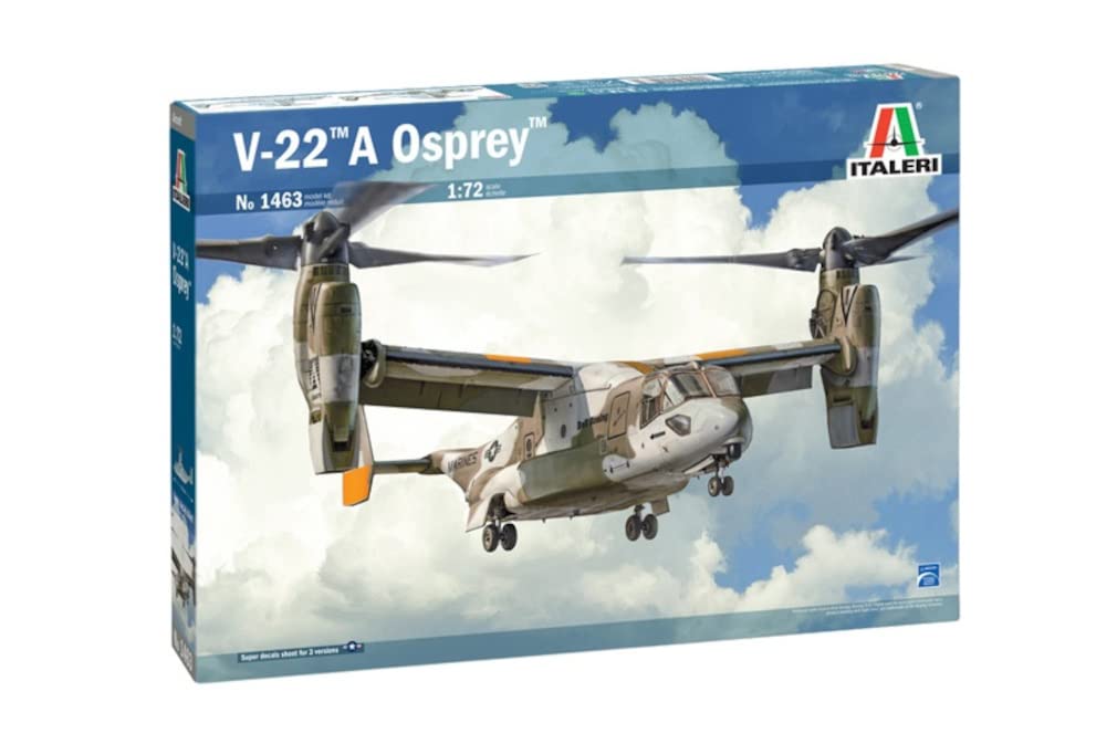 Italeri -1463 V-22 A Osprey, 1:72 Scale, Model Kit, Plastic Model to Assemble, Modeling, Grey, IT1463