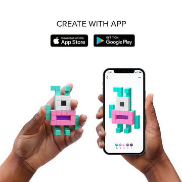 Pixio Mini Monsters - Tiny Magnetic Blocks Building Toy In The Pixel Art Style With Free App - 5/16' Plastic Cubes With 6 Magnets Inside - Open Ended Toy - Creativity Toy For Ages 6+