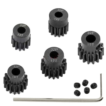 5-Pack Black Steel Metal 32P 5mm Pinion Motor Gear Sets 13T 14T 15T 16T 17T Compatible with HPI Kyosho Losi Axial Tamiya 1/8 1/1