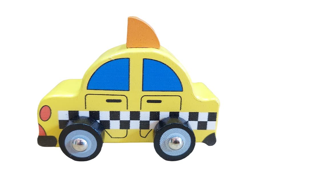 Funwood Games Wooden Pull/Push Along Toy Car For Kids (Taxi)