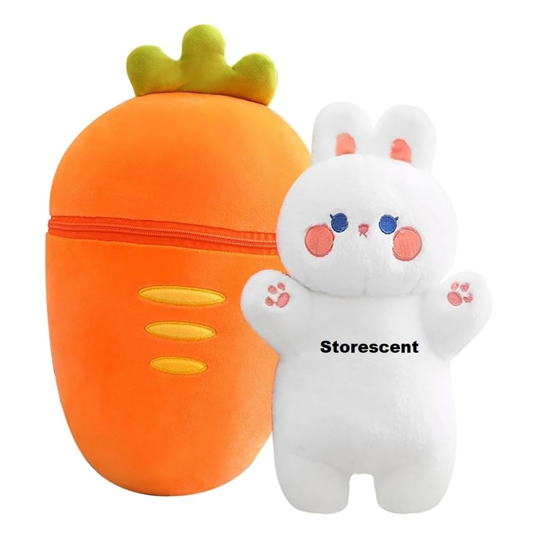Storescent Hidden Fruit Bunny Soft Toys For Kids, Stuffed Animal Plush Toys | Medium, Cute Strawberry Rabbit - Zipper Plush Toy 