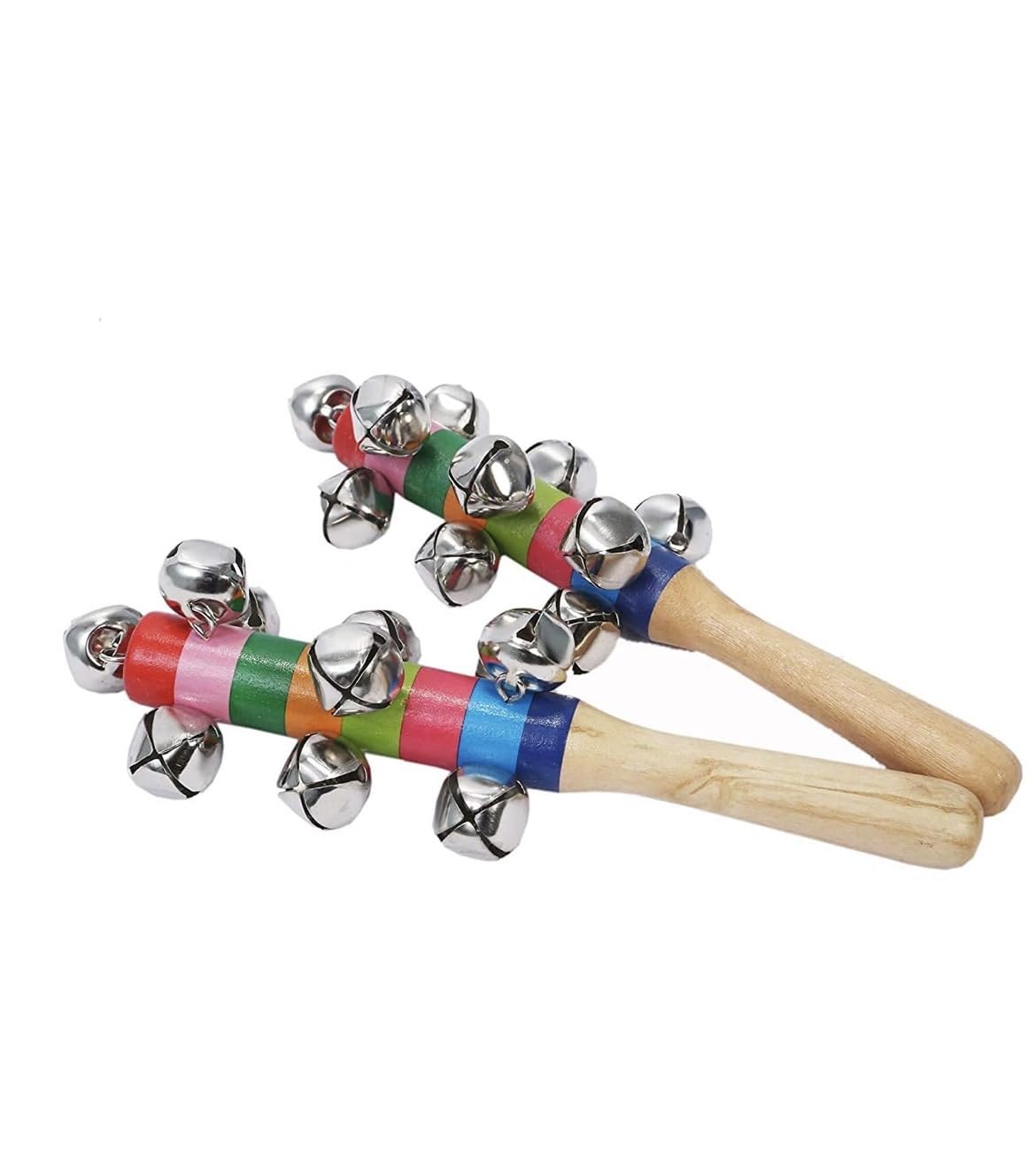Shamsi Arts Wooden Bell Rattle Toy For Babies, Musical Ghungroo Rattle, Colorful, 16 Cm, Pack Of 2
