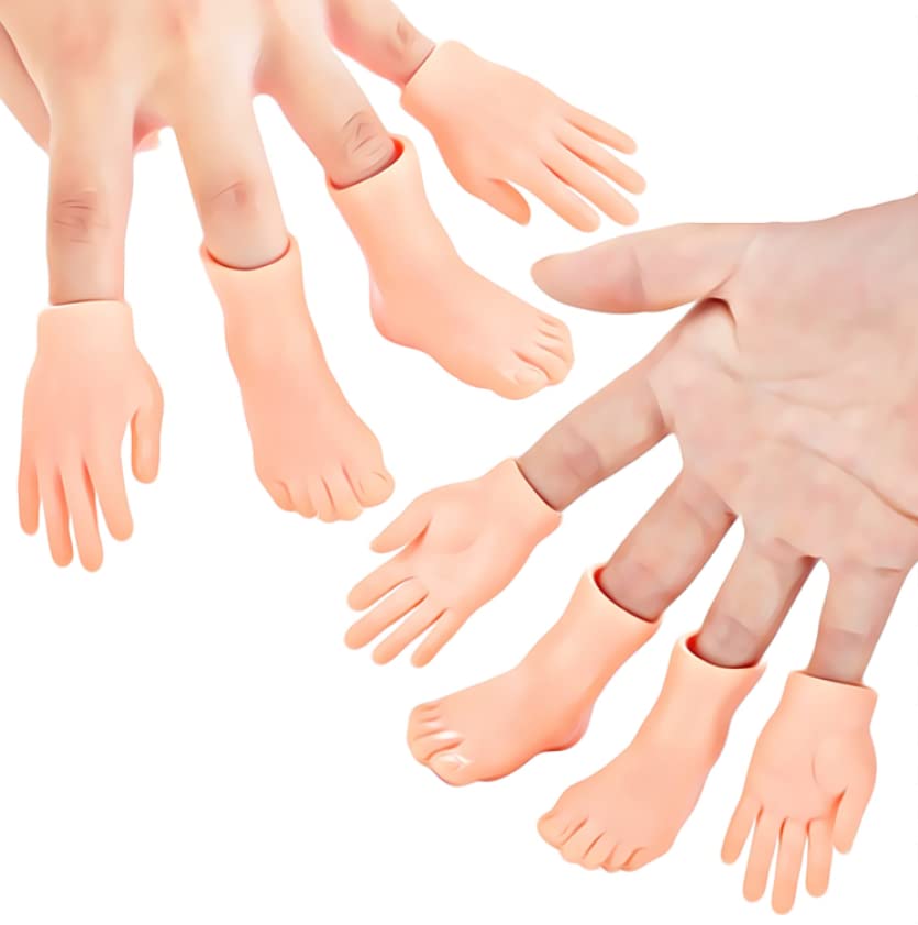 Dr Dingus Finger Hand & Feet Puppets - 4 Hands, 4 Feet, 4 Handles - Premium Rubber Little Tiny Finger Hands – Fun And Realistic Design – Ideal Gag Present