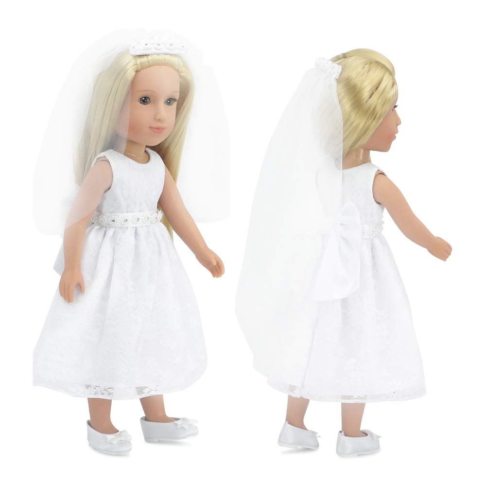 Emily Rose 14 Inch Doll Clothes Beautiful 3 Piece Bridal Communion Dress Outfit , Including Veil and Satiny Shoes!  Fits Most 14