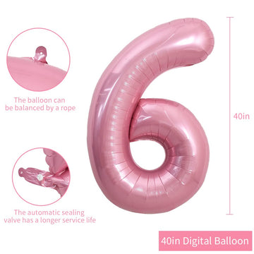 Toniful 40 Inch Light Pink Large Numbers Balloons 0-9, Number 6 Digital 6 Helium Balloons, Pink Foil Mylar Big Number Pastel Bal