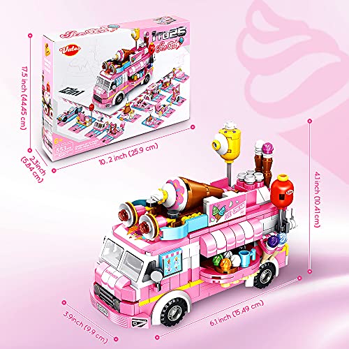 Vatos Girls Building Blocks Toys - 553 Pieces Ice Cream Truck Set Toys for Girls 25 Models Pink Building Bricks Toys STEM Toys V