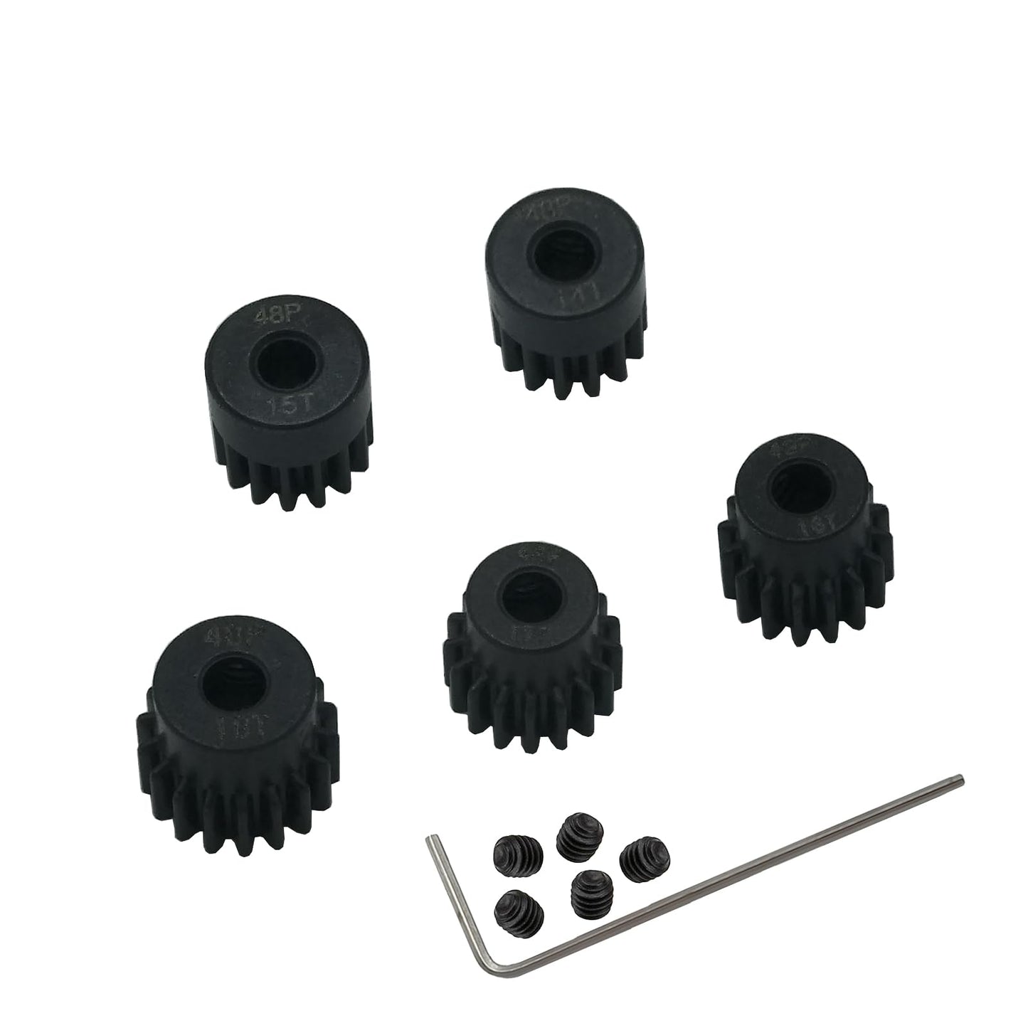 YijiaLink 5-Pack Steel 48P Pinion Gear Sets 14T 15T 16T 17T 18T with Screws for 3.175mm (1/8-Inch) Shaft 1/10 RC Car Brushless B