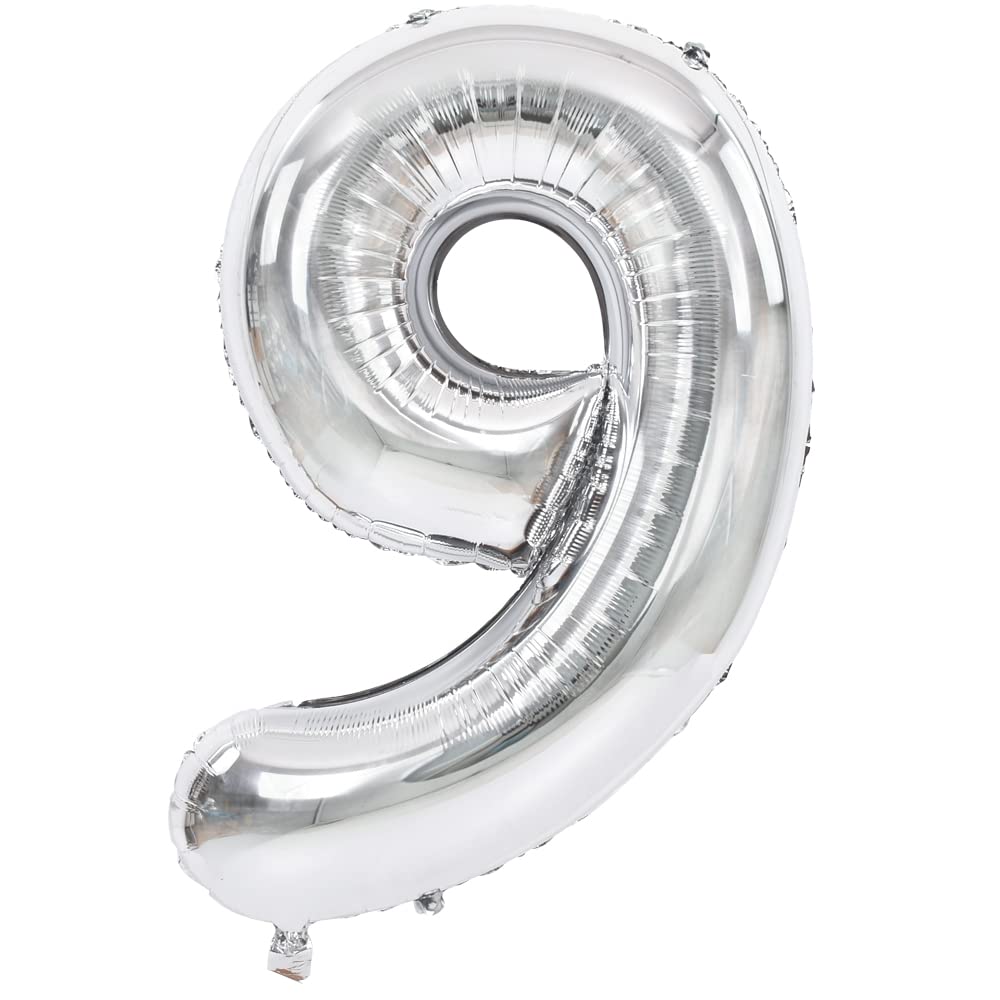 Toniful 40 Inch Silver Large Numbers Balloons 0-9, Number 9 Digital 9 Helium Balloons, Foil Mylar Big Number Balloons For Birthd