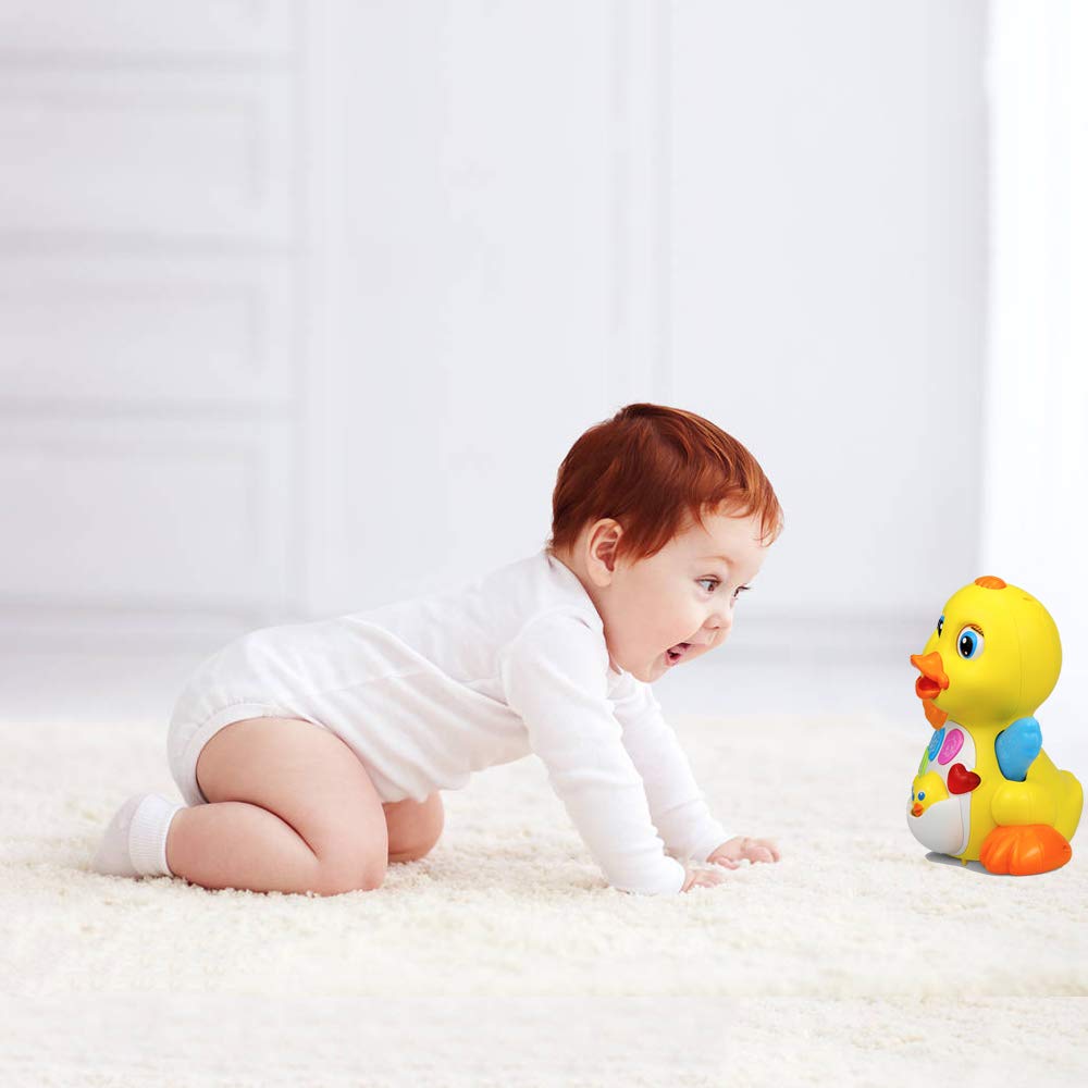 Yiosion Musical Flapping Duck Toy - Interactive, Light Up, Dancing, Large, Yellow, Non-toxic ABS, Model 100888 for 1 Year Olds