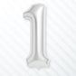 Flyloons 1 number Foil Balloon Silvers 16 inch Size For Kids Boys Girls Birthday Decoration Items 1st Year Balloons Set First