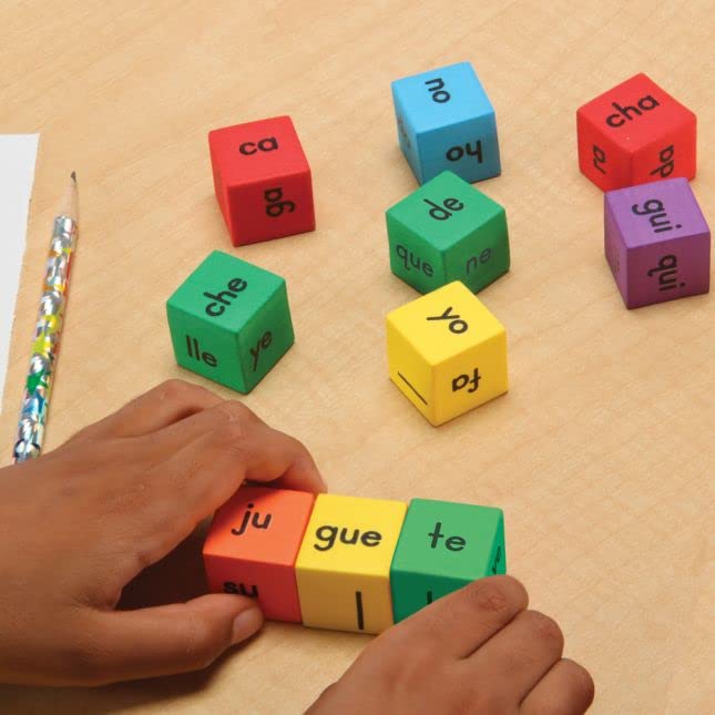 Really Good Stuff Make-A-Word Soft Touch Spanish Syllable Dice Game – Grades K–2 – Expand Word-Building Skills – Includes 15 Same-Vowel Syllable Dice, 3 Mixed-Vowel Dice – Dice Color-Coded By Vowel