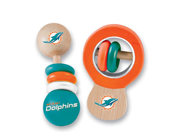 Babyfanatic Wood Rattle 2 Pack - Nfl Miami Dolphins - Officially Licensed Baby Toy Set