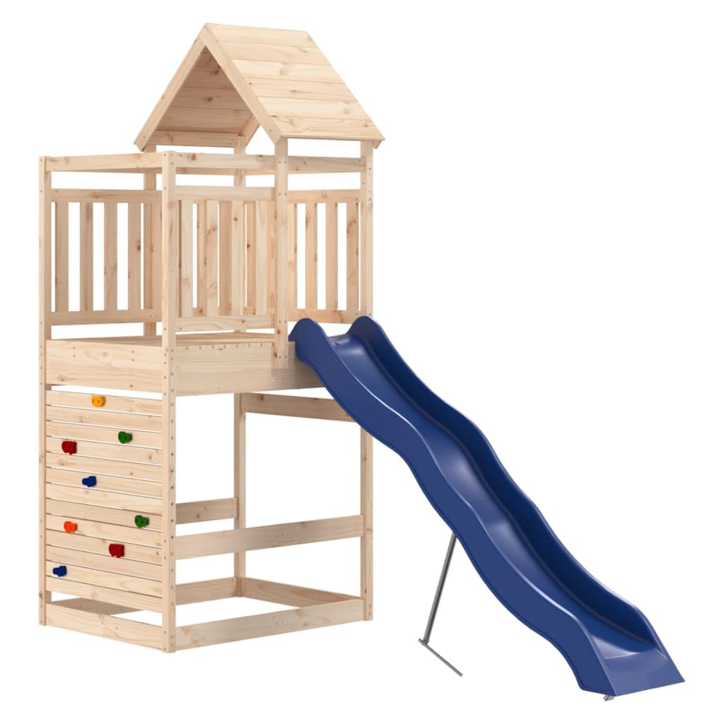 vidaXL Outdoor Playset: Solid Wood Pine, Multi-Activity Centers with Climb Wall, Wave Slide & Sandpit - Garden Adventure for Chi