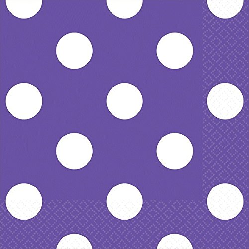 Amscan Party Supplies Dots Beverage Napkins, 5 x 5, New Purple/White