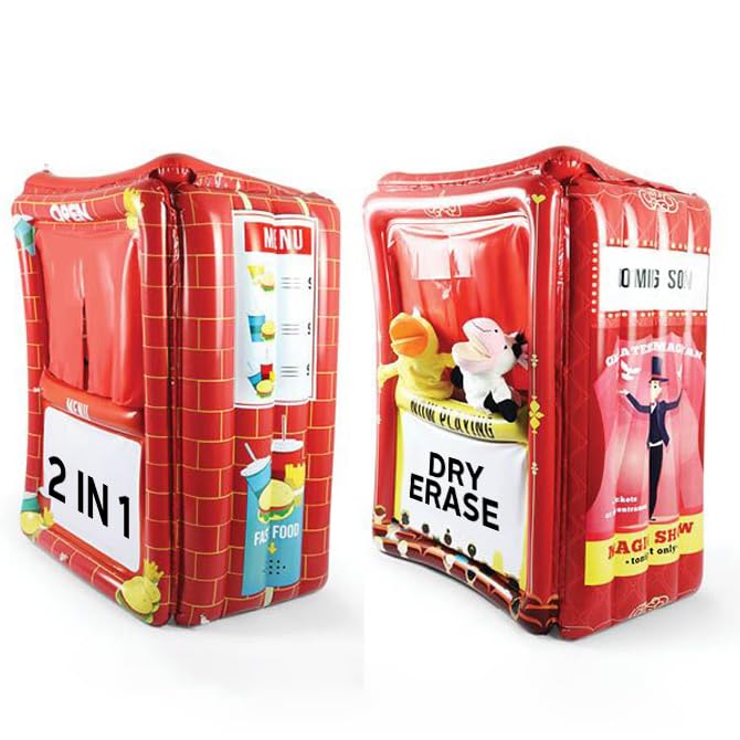 Upper Midland Products Inflatable Puppet Theater And Drive Thru - Puppet Show Theater For Kids With Dry Erase Board - Puppet Sho