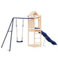 vidaXL Outdoor Playset with Solid Pine Wood Construction, Sturdy Frame with Single Swing Set, Wave Slide and Sandpit
