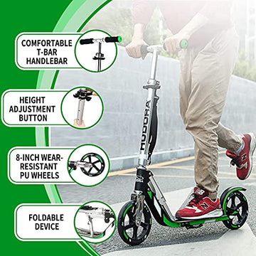 Hudora Scooter For Kids 8 Years And Up & Teens 12 Years And Up, Adult Scooter With Big Wheels, Lightweight Durable All-Aluminum Frame Scooter