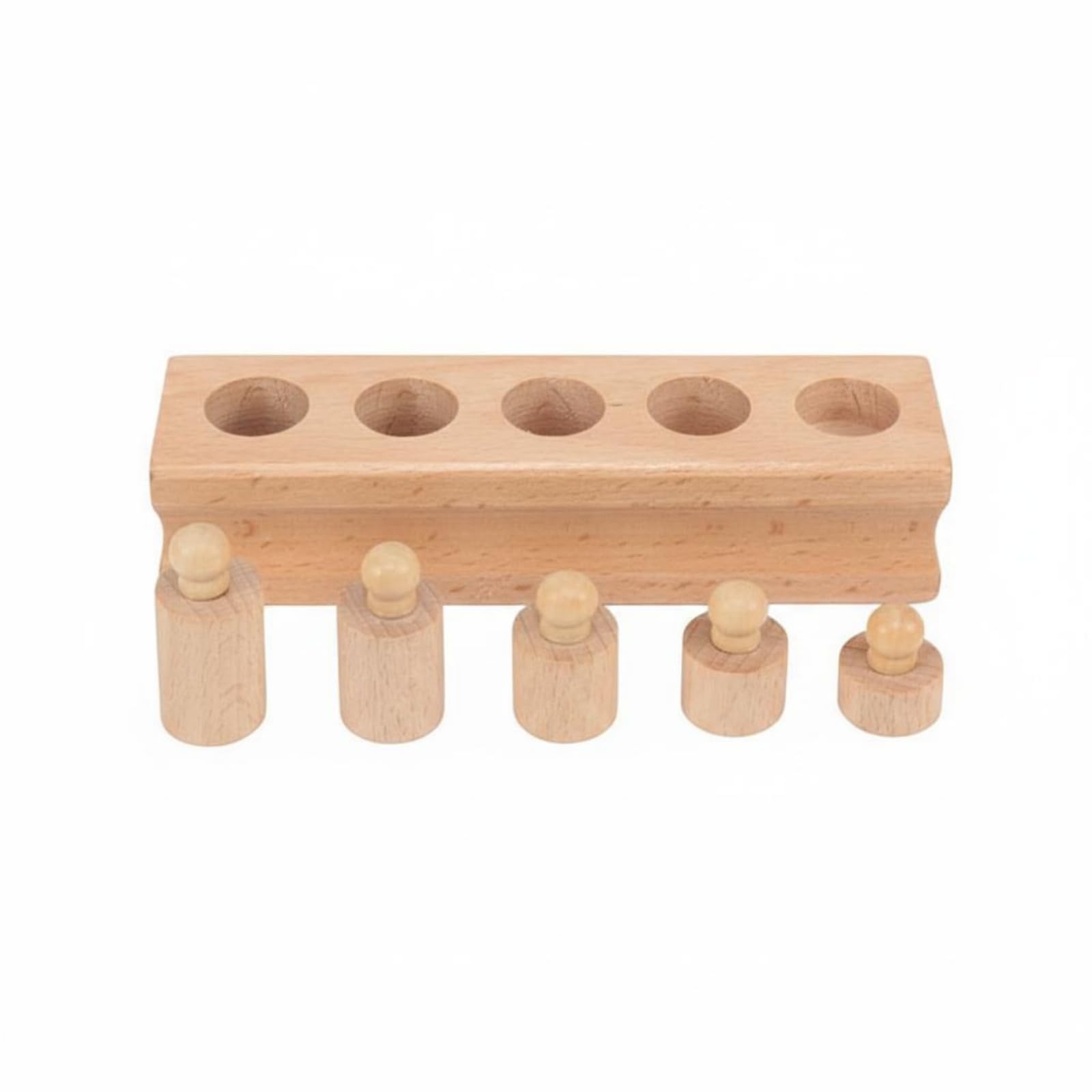 Ecomistiq Natural Wood Finish Educational Socket Cylinder No Varnish Cylinder Sorting Toy Coordination Practice Wooden Peg Match