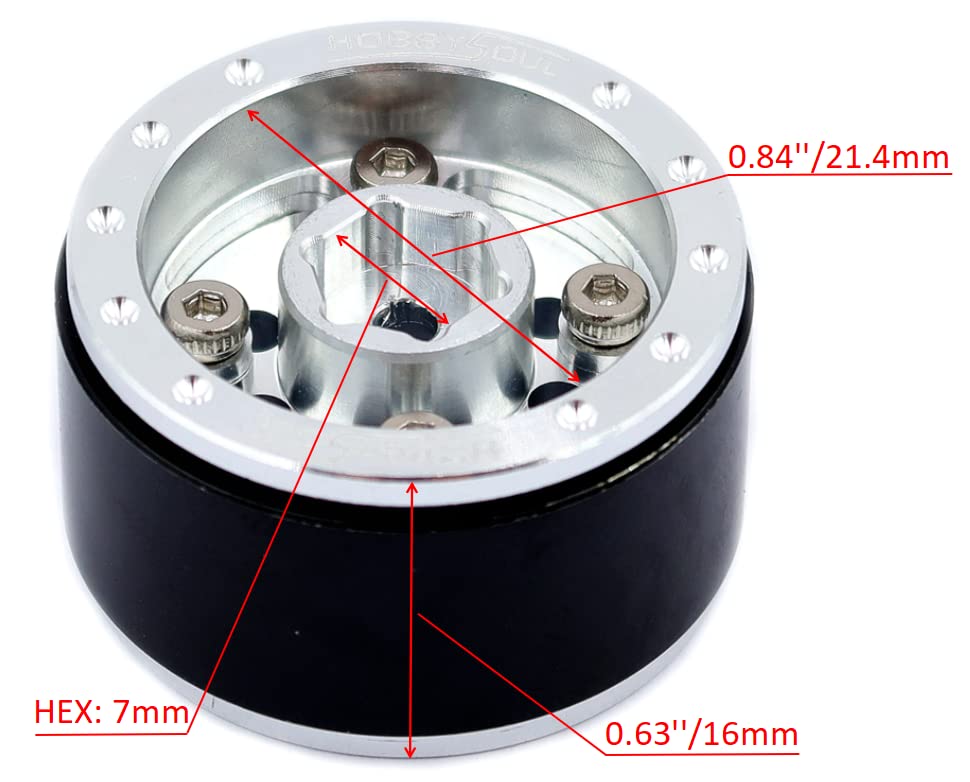 hobbysoul 1.0 Silver Offset Beadlock Wheels for RC Micro Crawlers - +1mm Positive & -3mm Negative Offset (4-Pack)