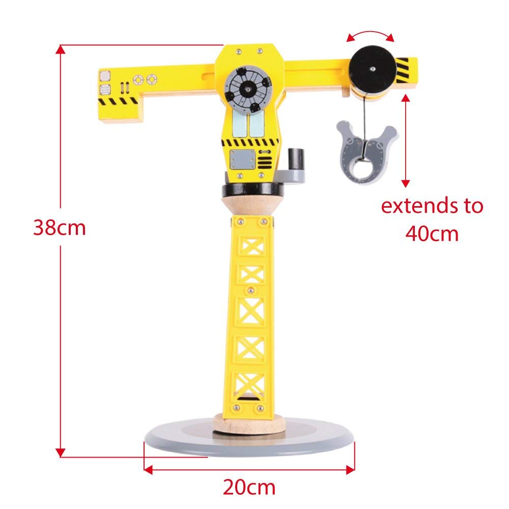 Bigjigs Rail Big Yellow Wooden Crane Construction Play Set With Vehicles & Accessories