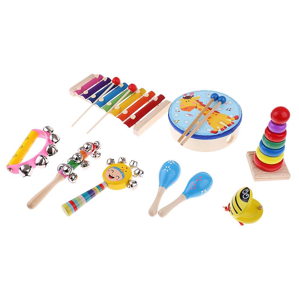 Zoomella 9Pcs Orff World Educational Wooden Musical Instrument Percussion Drums Bell ChildrenS Toys Gift