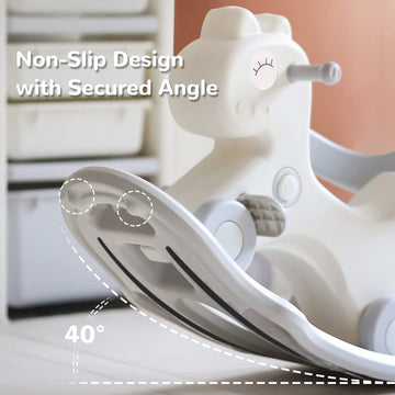 4 In 1 Rocking Horse For Toddlers 1-3 Years Old, Balance Bike Ride On Toys With Push Handle, Backrest And Balance Board For Baby Girl And Boy, Unicorn Kids Riding Birthday (White)